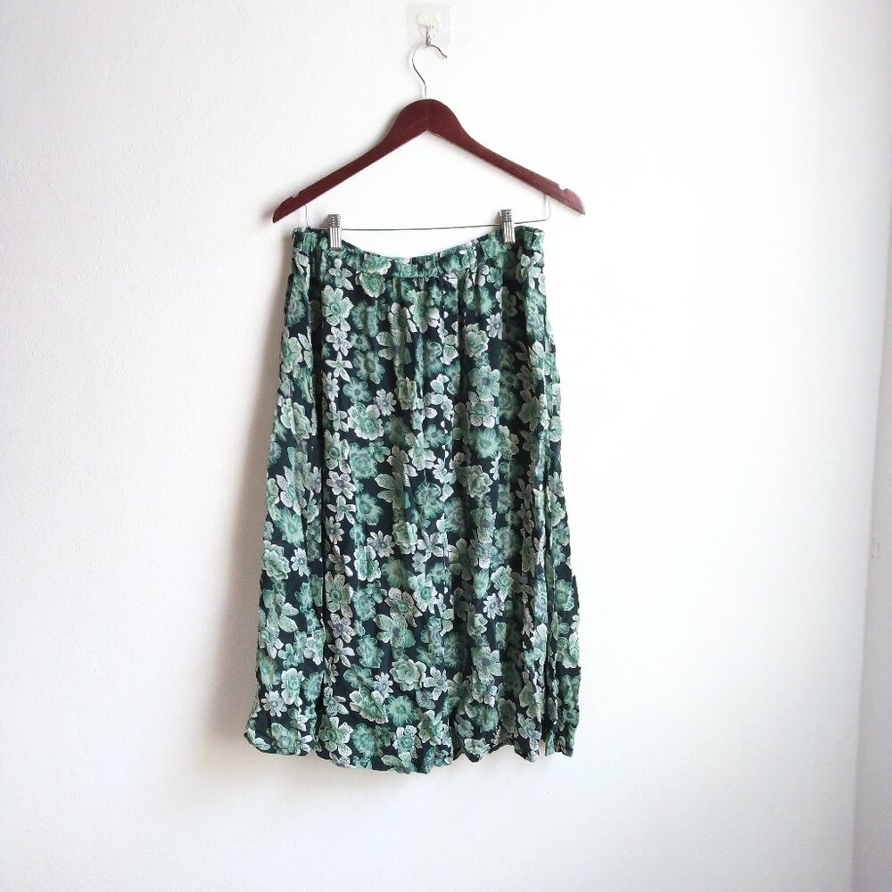 Laura Martin medium green floral silk skirt